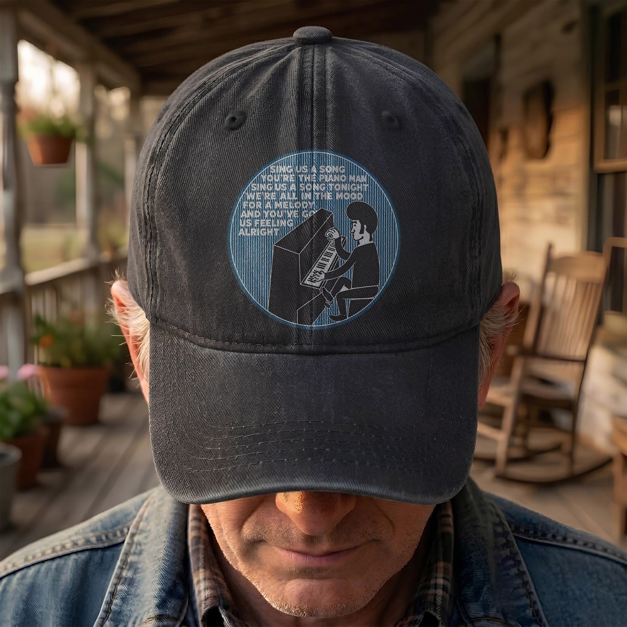 Billy Joel Piano Man Sing Us A Song Lyrics Vintage Graphic Denim Cap Retro Vintage Dad Cap Gift For Dad (With Box)