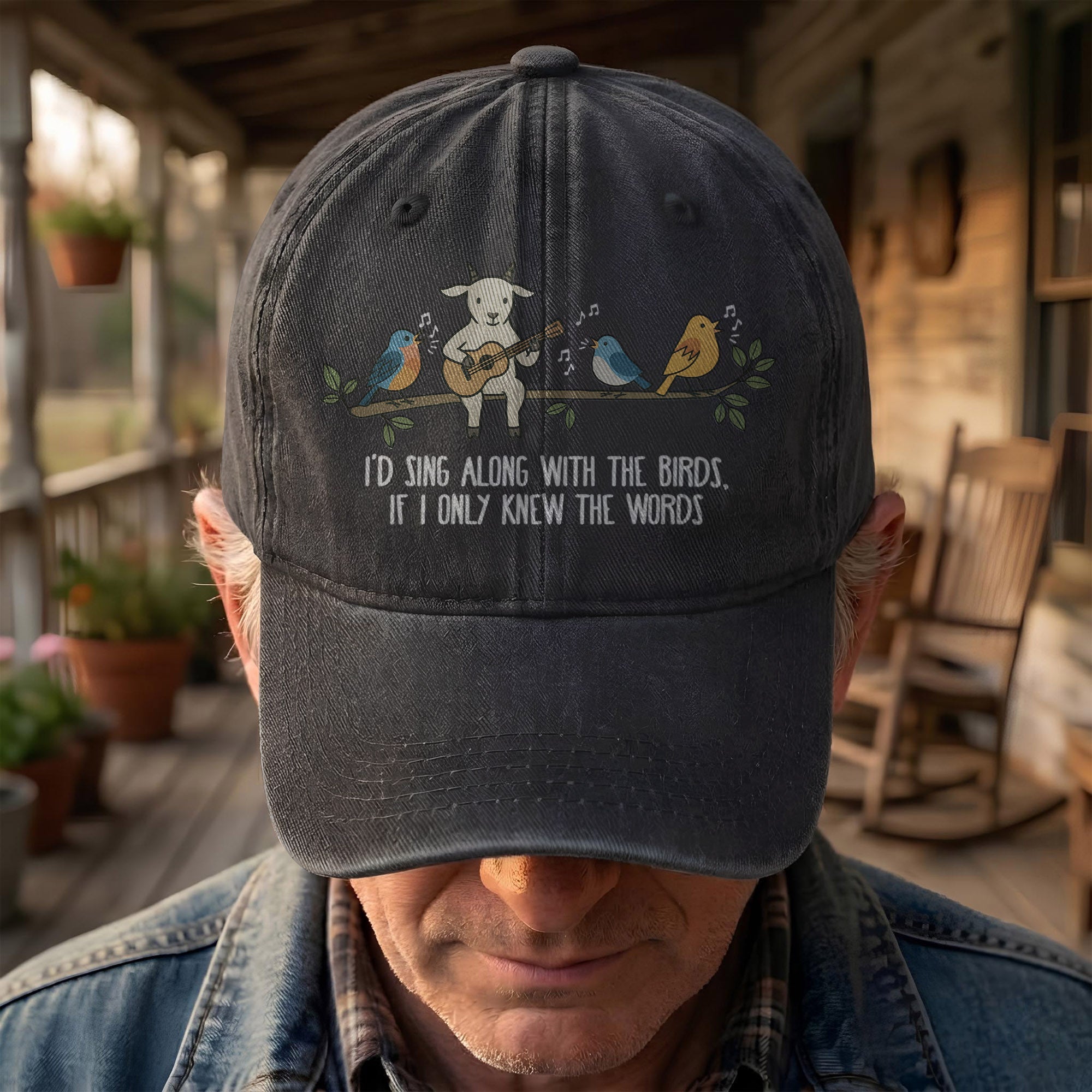 Billy Strings Gild the Lily Lyrics Goat Acoustic Guitar Cosmic Bluegrass Vintage Denim Cap Retro Vintage Dad Cap Gift For Dad (With Box)