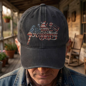 Jimmy Buffett Margaritaville Patriotic American Flag Parrot Music Merch Denim Cap Retro Vintage Dad Cap Gift For Dad (With Box)
