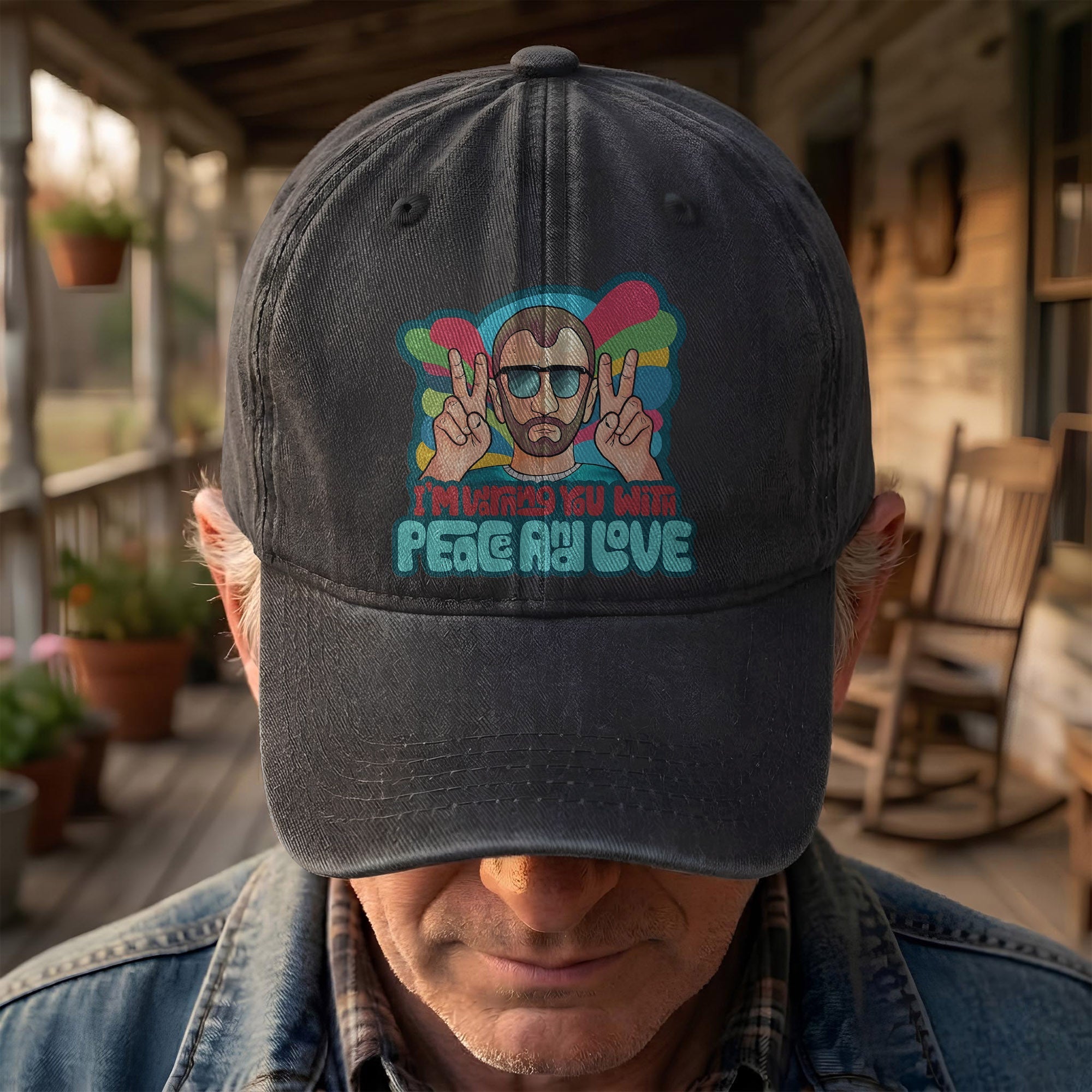 Beatles Ringo Starr Warning You With Peace and Love Denim Cap Retro Rock Music Fan Cap (With Box)