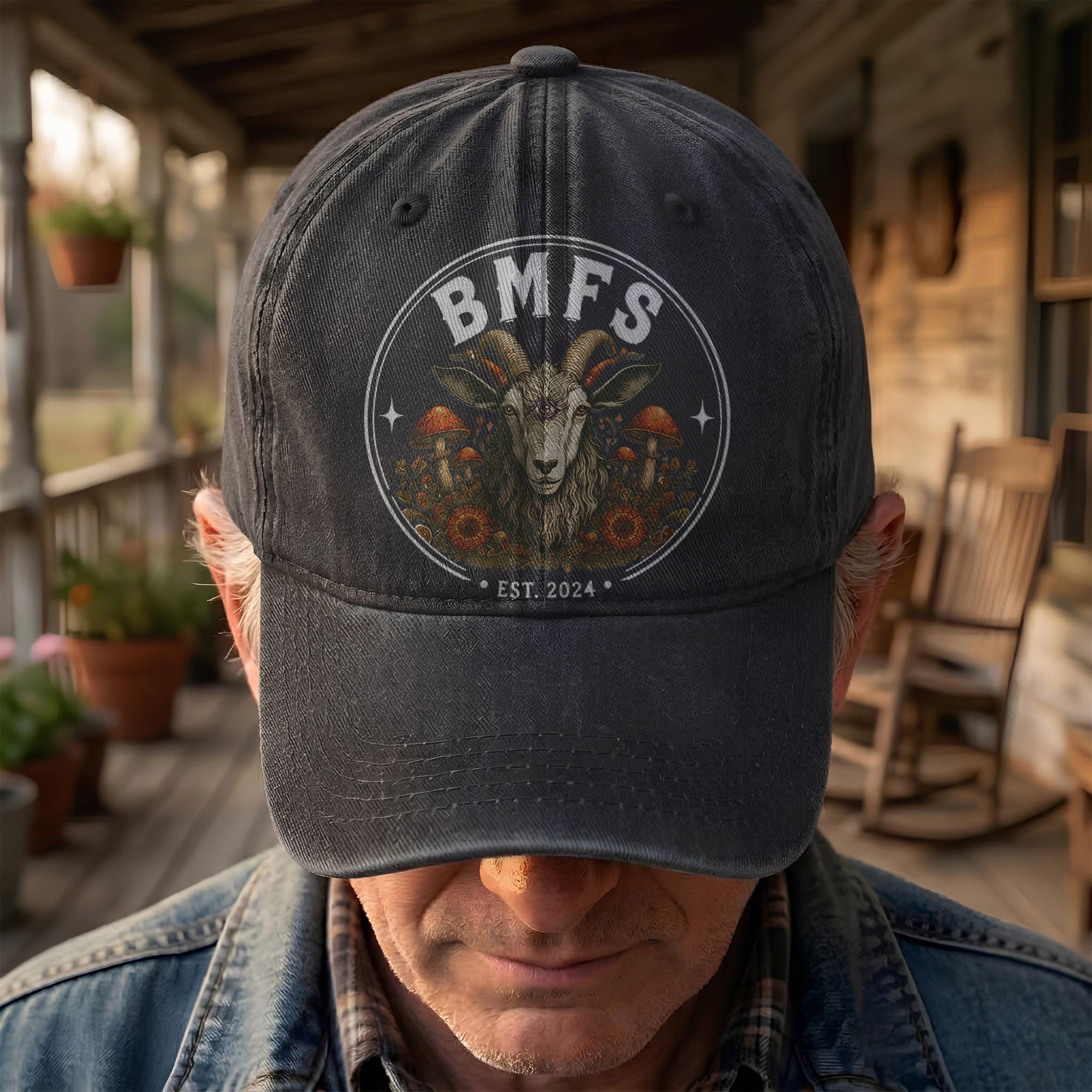 Billy Strings BMFS Goat Three Eyed Goat Mushroom Vintage Graphic Denim Cap Retro Vintage Dad Cap Gift For Dad (With Box)