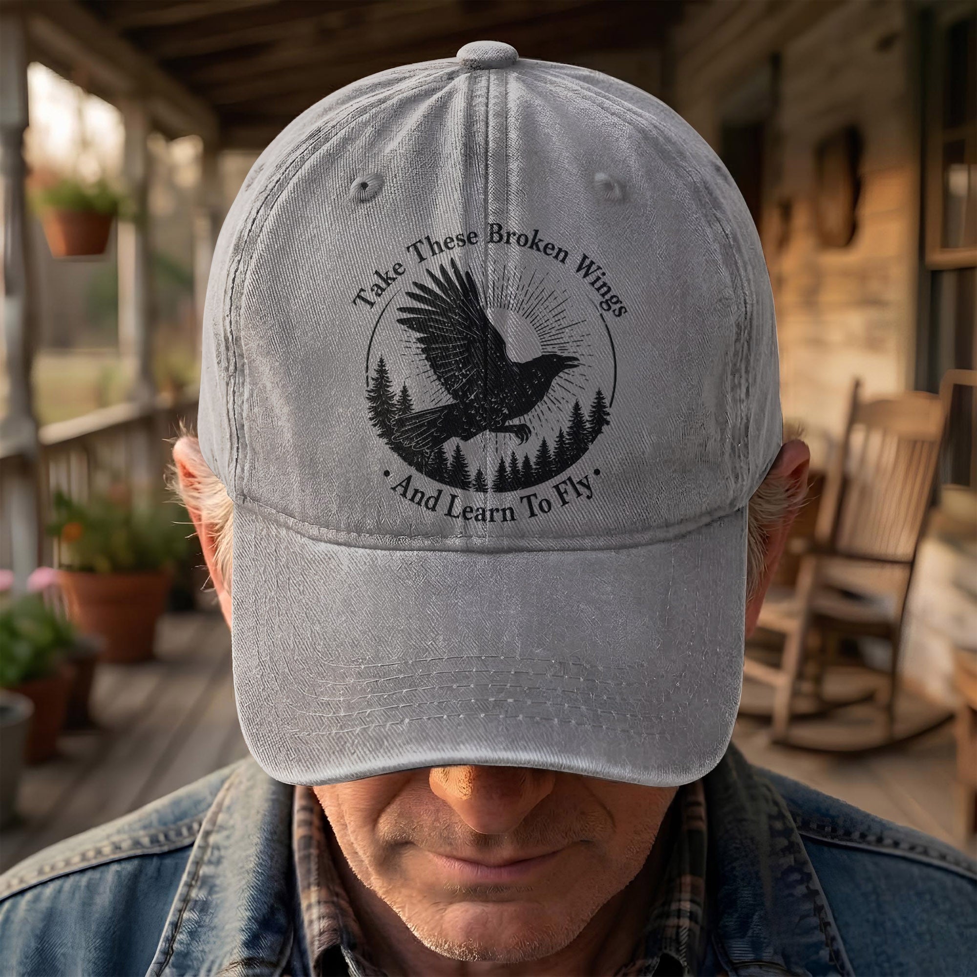 Broken Wings Take These Broken Wings And Learn To Fly Denim Cap Retro Vintage Dad Cap Gift For Dad (With Box)