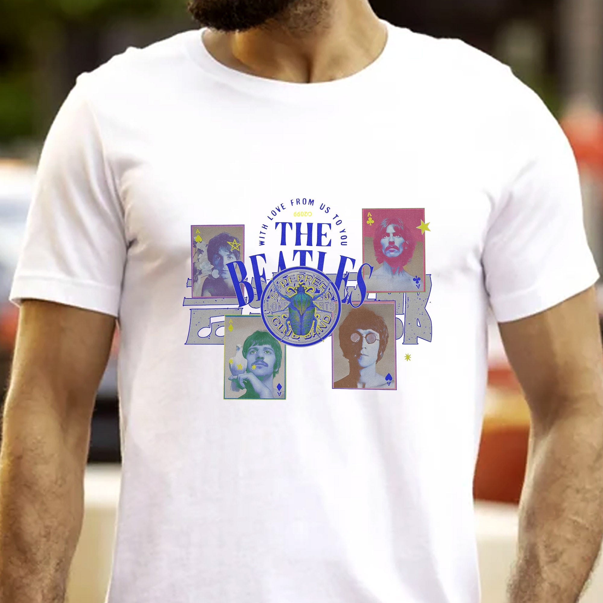 The Beatles Vintage Collage T-Shirt With Love From Us To You Retro Band Tee