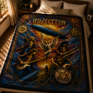 Led Zeppelin Stained Glass Quilt Blanket Luxury Rock Band Bedding for Classic Rock Fans