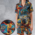 Spaceships Death Star Suncatcher Glass Satin Short-Sleeve Pajamas Set