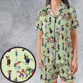 70s Witches Cartoon Characters Satin Short-Sleeve Pajamas Set