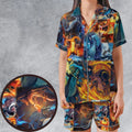 Charizard Ice Fire Dragon Combat Satin Short-Sleeve Pajamas Set