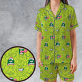 Funny Face Expression Slimer Ghostbusters Satin Short-Sleeve Pajamas Set