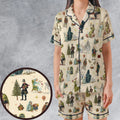 A Christmas Carol Characters Pattern Satin Short-Sleeve Pajamas Set