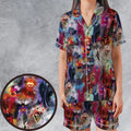 Watercolor Villains Satin Short-Sleeve Pajamas Set