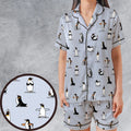 Penguin Yoga Pattern Satin Short-Sleeve Pajamas Set