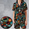 Marvelous Chibi Characters Pattern Satin Short-Sleeve Pajamas Set