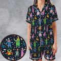 Clowns Popcorn Killer Klowns from Outer Space Pattern Satin Short-Sleeve Pajamas Set