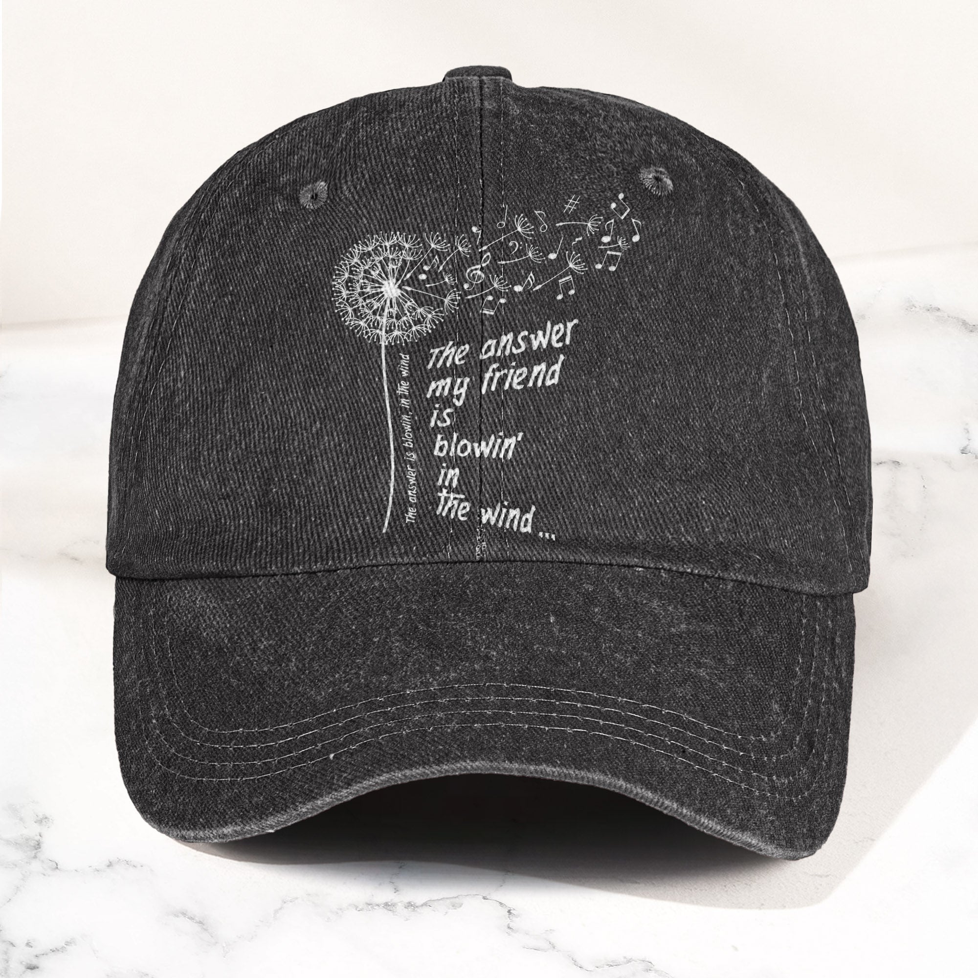 Bob Dylan Blowin In The Wind Dandelion Lyrics Folk Music Merch Denim Cap Retro Vintage Dad Cap Gift For Dad (With Box)