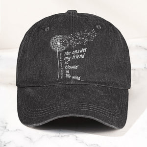 Bob Dylan Blowin In The Wind Dandelion Lyrics Folk Music Merch Denim Cap Retro Vintage Dad Cap Gift For Dad (With Box)
