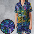 Cat Stained Glass Satin Short-Sleeve Pajamas Set