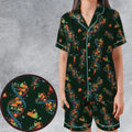 Cat Kitten DNA Pattern Satin Short-Sleeve Pajamas Set