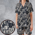Halloween Horror Villains Satin Short-Sleeve Pajamas Set