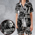 Universal Monsters Pattern Satin Short-Sleeve Pajamas Set
