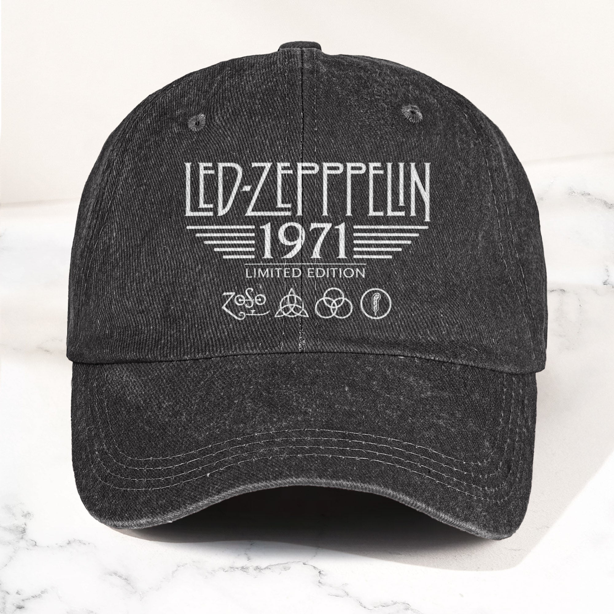 Led Zeppelin 1971 Four Symbols Denim Cap Vintage Dad Cap Gift For Dad (With Box)