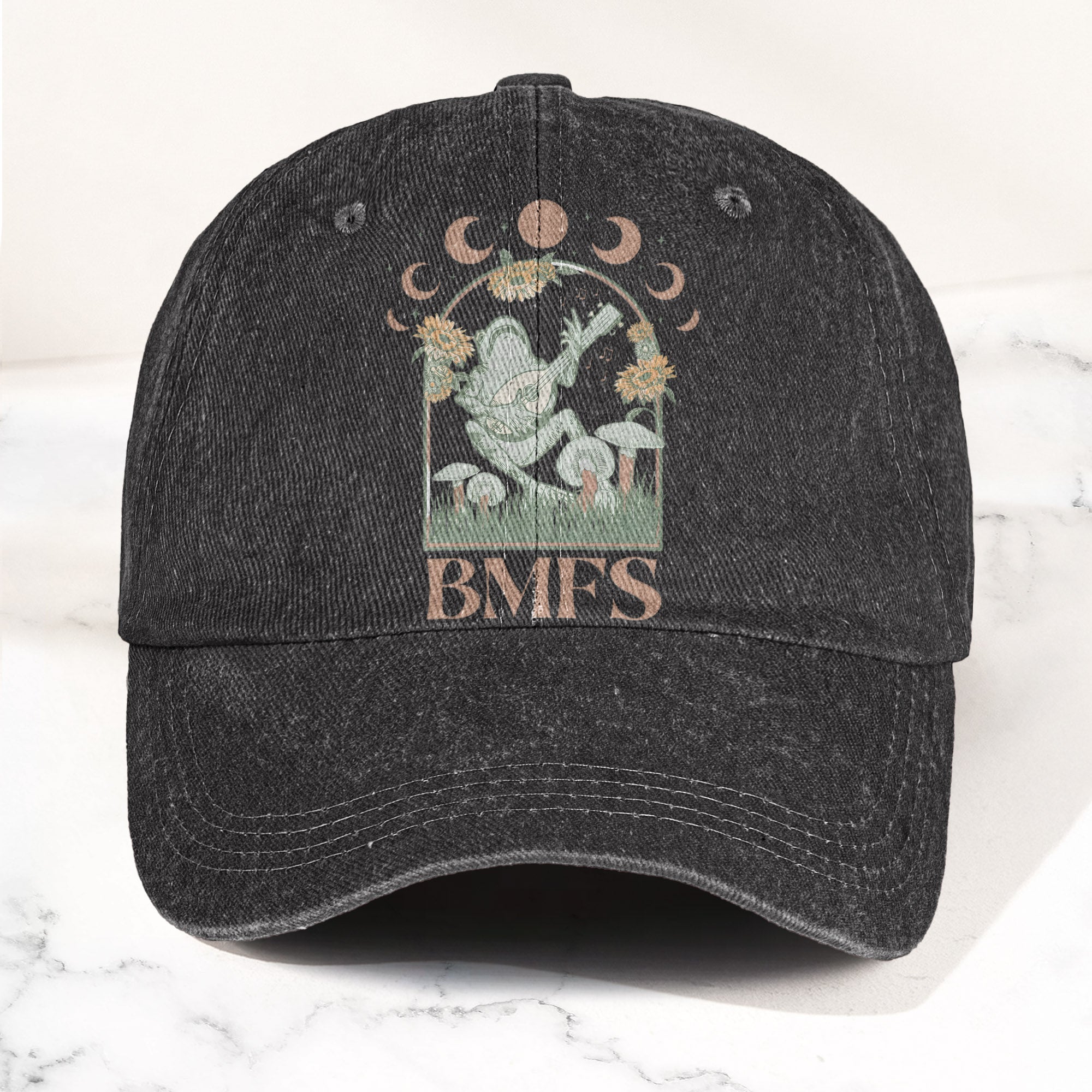 Billy Strings BMFS Frog Mandolin Sunflowers Moon Phase Vintage Graphic Denim Cap Retro Vintage Dad Cap Gift For Dad (With Box)