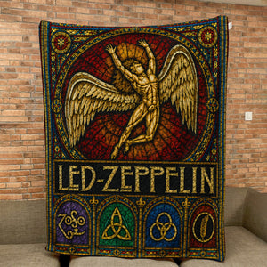 Led Zeppelin Sherpa Blanket Icarus Swan Song Stained Glass Rock Icon Throw Blanket
