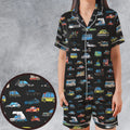 Movie Cars Pattern Satin Short-Sleeve Pajamas Set