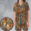 Blues Brothers Waynes World Coneheads SNL Characters Satin Short-Sleeve Pajamas Set