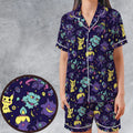 Gengar Ghost Pokemon Pattern Satin Short-Sleeve Pajamas Set