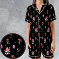 Monsters Cereal Pattern Satin Short-Sleeve Pajamas Set