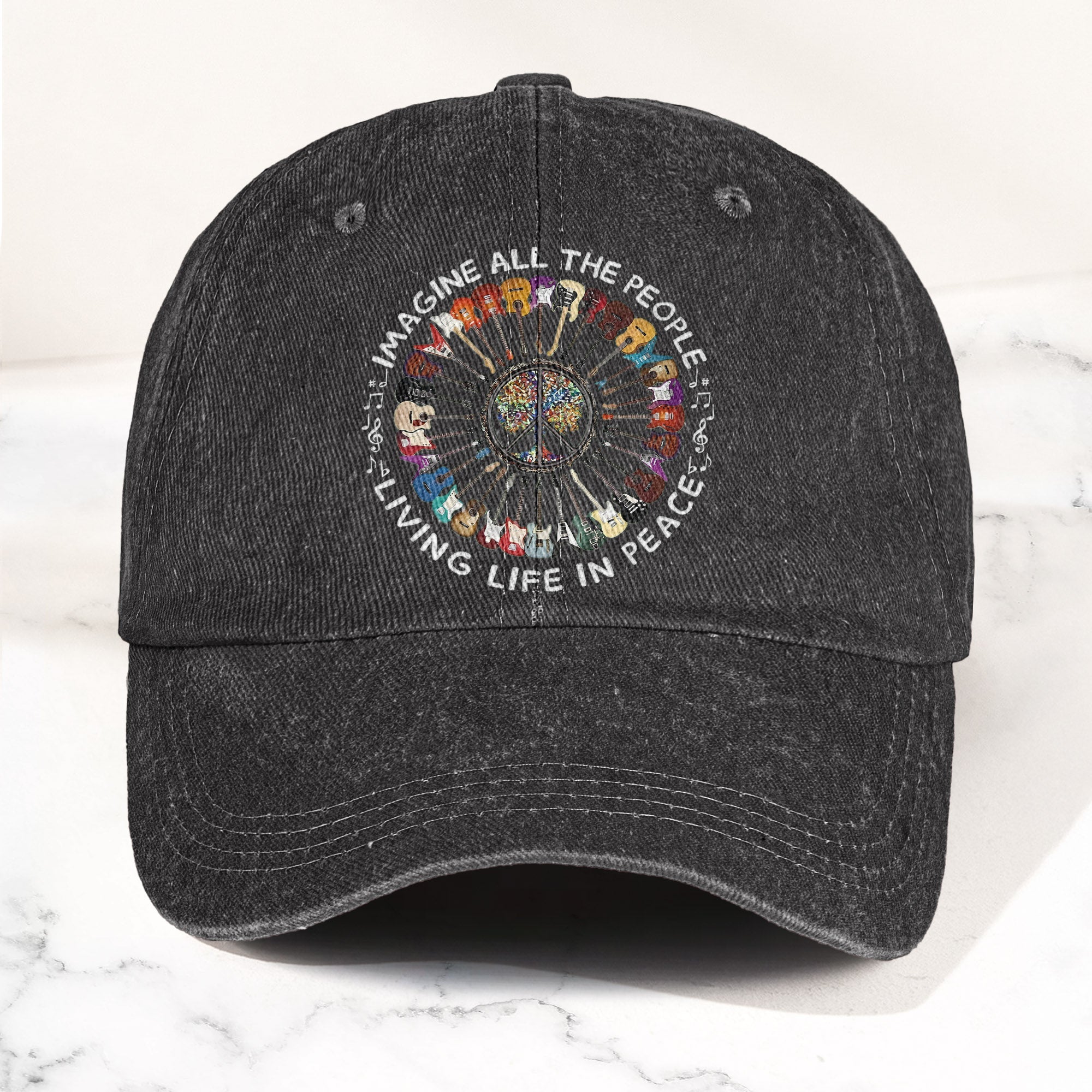 Imagine All The People Living Life In Peace Denim Cap Retro Music John Lenon Cap Gift For Dad (With Box)