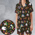 Floral Snorlax Bidoof Eevee Meloetta Pokemon Satin Short-Sleeve Pajamas Set