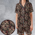Life Grows Through Death Skull Satin Short-Sleeve Pajamas Set