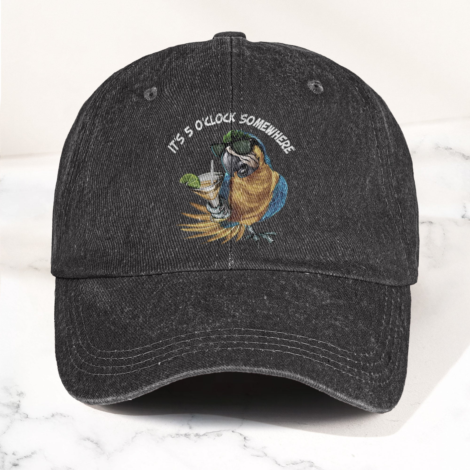 It's 5 O'Clock Somewhere Denim Cap Retro Jimmy Buffett Tribute Dad Baseball Cap (With Box)