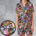 I heart 80s Collage Mr. T Back To the Future Pac-man Satin Short-Sleeve Pajamas Set