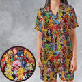 Old Cartoon Characters Satin Short-Sleeve Pajamas Set