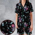 Necromancer Cat Pattern Satin Short-Sleeve Pajamas Set