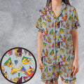 Catdog 90s Cartoon Pattern Satin Short-Sleeve Pajamas Set