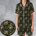 Facehugger Flower Pattern Alien Satin Short-Sleeve Pajamas Set
