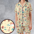 Ren and Stimpy Pattern Satin Short-Sleeve Pajamas Set