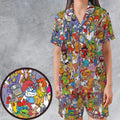 90s Cartoon Legends Satin Short-Sleeve Pajamas Set