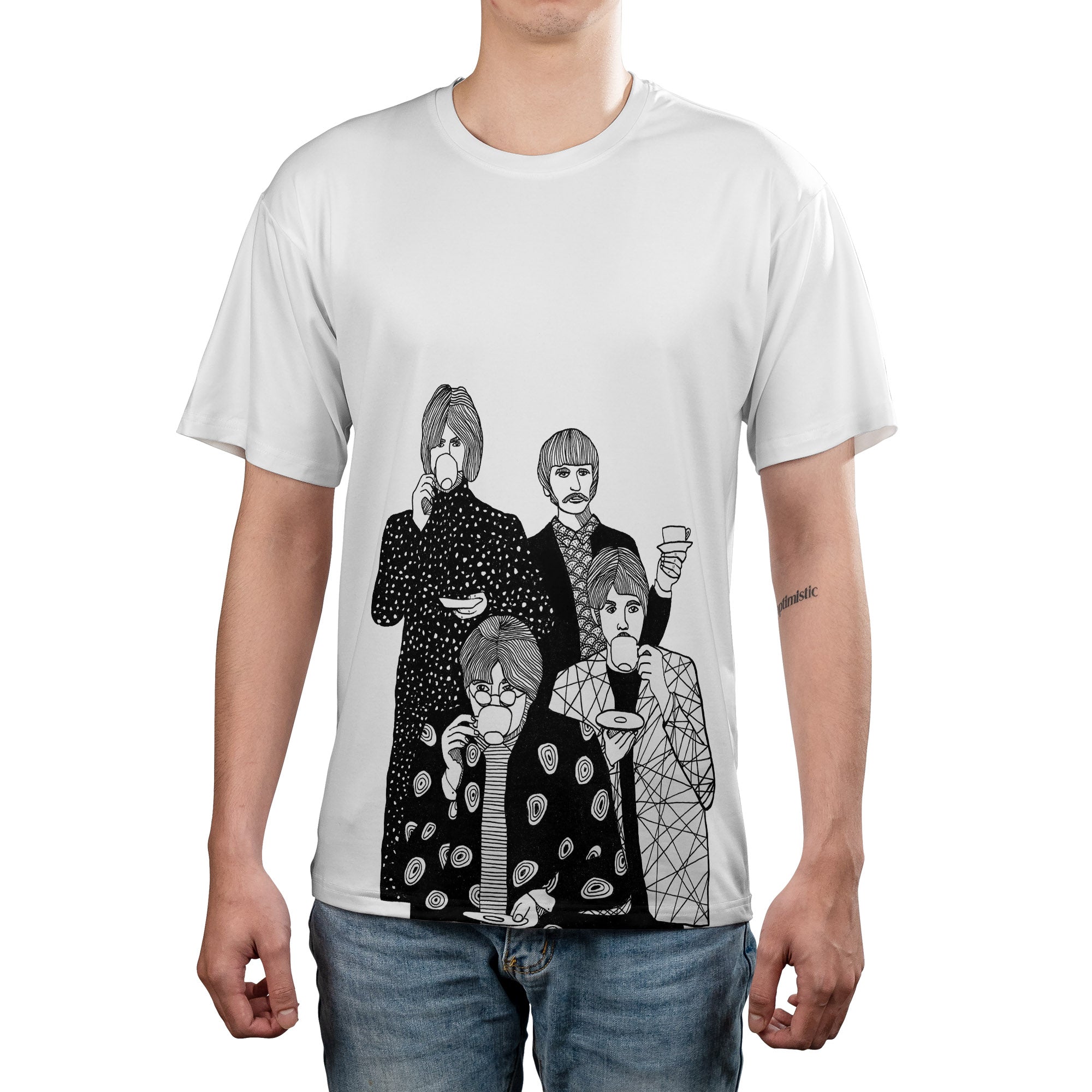 The Beatles Art T-Shirt Rock Music The Fab Four Tea Club Graphic Unisex Tee