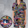 Goosebumps Monster Collage Pattern Satin Short-Sleeve Pajamas Set
