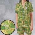 Grass Pokemon Pattern Satin Short-Sleeve Pajamas Set