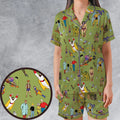 60s Vintage Characters Satin Short-Sleeve Pajamas Set