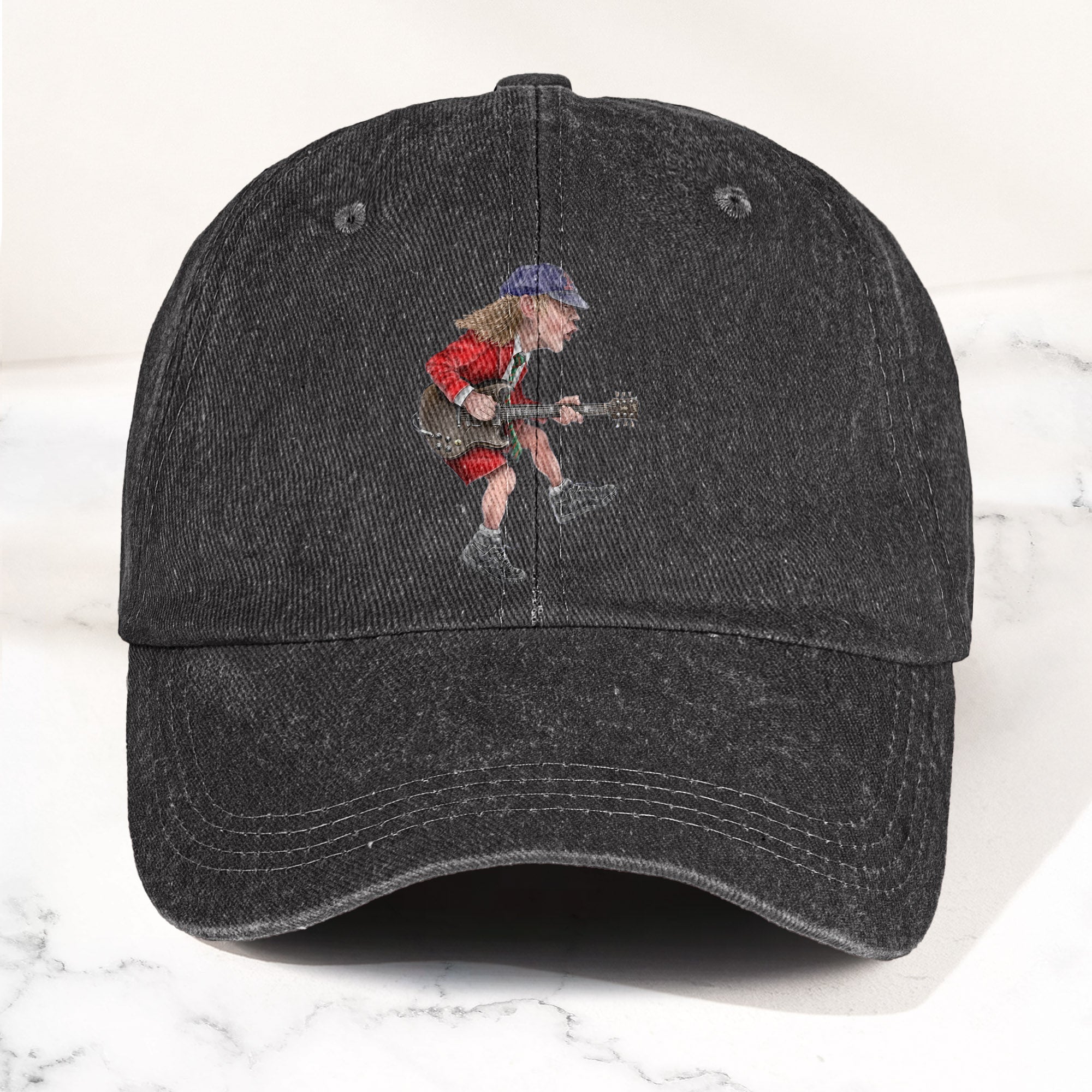 Angus Young In His Guitar Denim Dad Cap Retro AC/DC Design (With BOX)