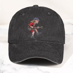 Angus Young In His Guitar Denim Dad Cap Retro AC/DC Design (With BOX)