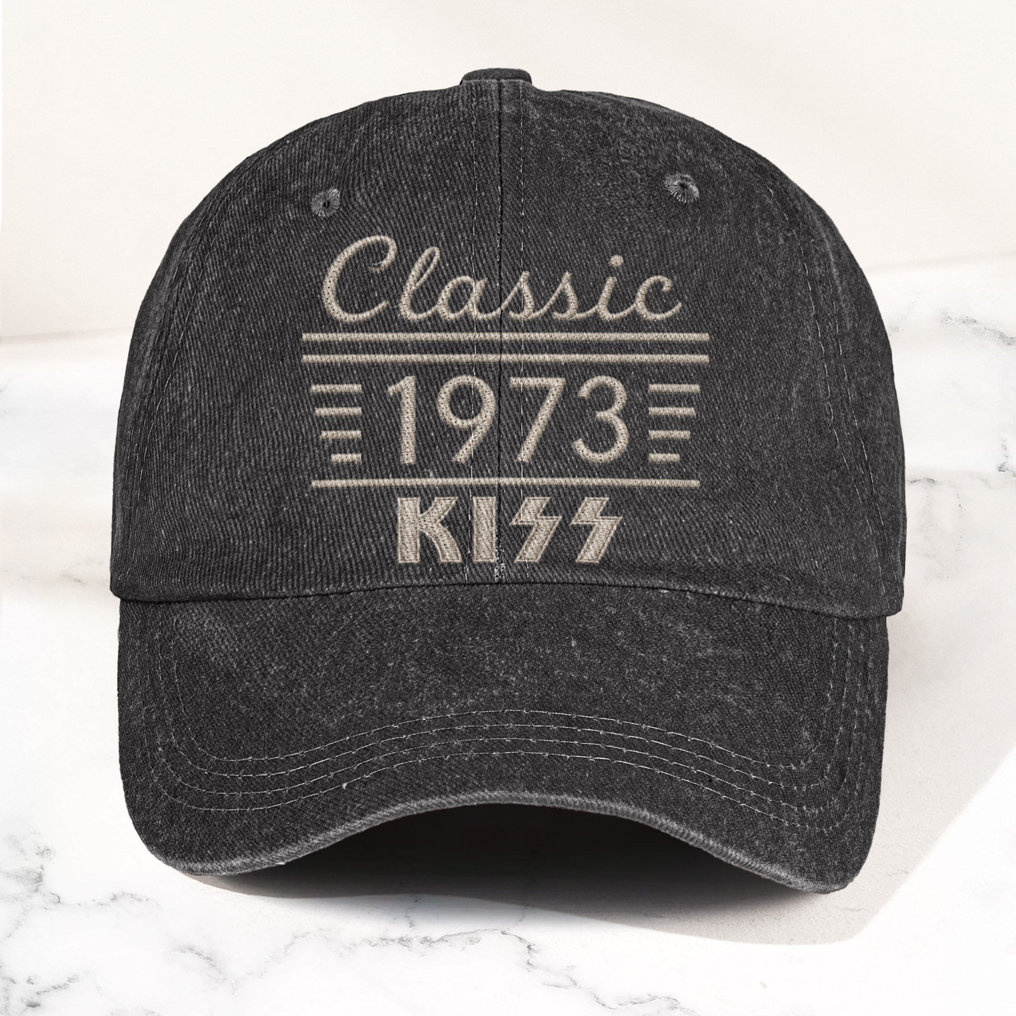 Kiss Classic 1973 Est Hard Rock Glam Metal Band Music Merch Denim Cap Retro Vintage Dad Cap Gift For Dad (With Box)