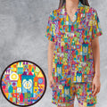 It's a Small World Satin Short-Sleeve Pajamas Set