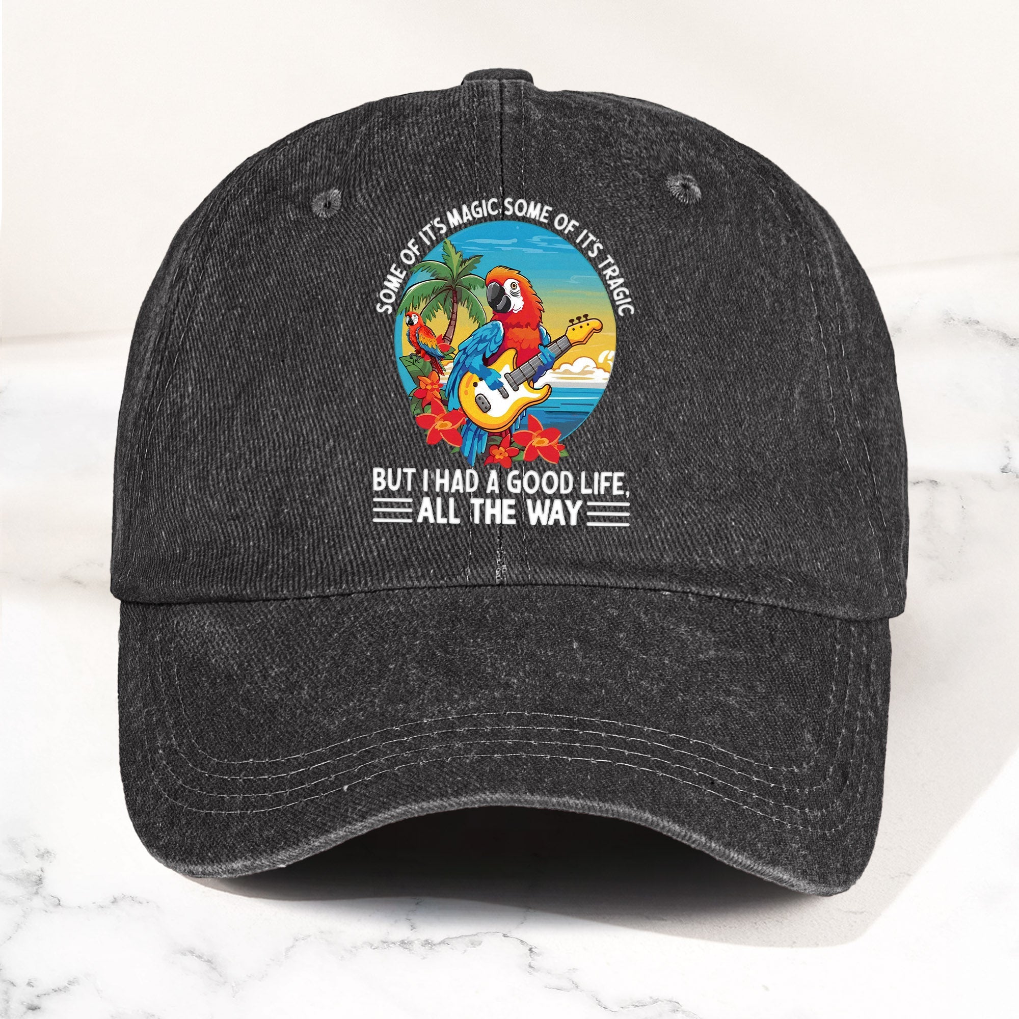 Tropical Parrot Denim Dad Cap “I Had a Good Life All the Way” Island Music Vibes Hat (With BOX)